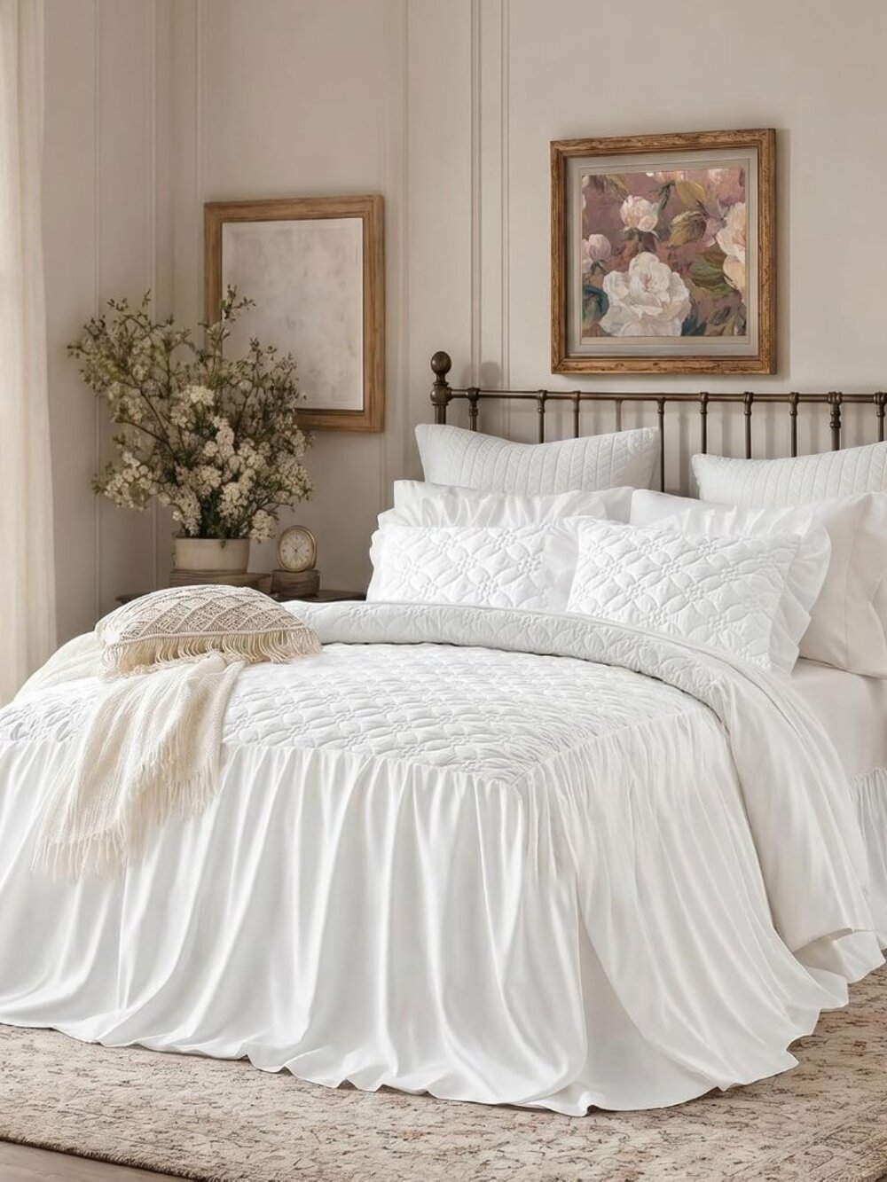 Ruffle Skirt Bedspread Set Flower Style - 30" Long Drop - Vintage Chic Ruffled S